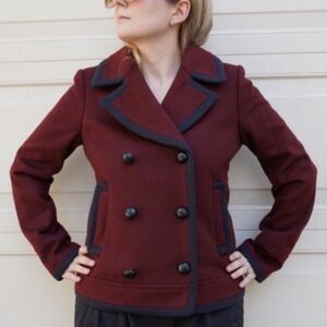 J. Crew Women's Italian Wool Burgundy Navy Tipped Short Peacoat Red Blue Size 4